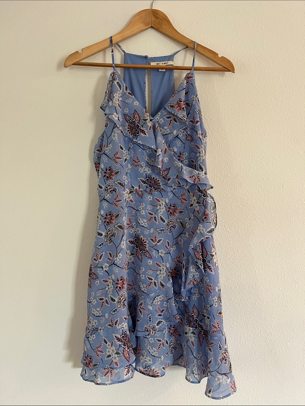 FRANCESCAS Light Blue Floral Ruffle Mini Dress